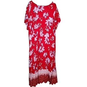 Woman Within Maxi Dress 2X 26/28‎ Red Floral Short Sleeve Crinkle Tropical